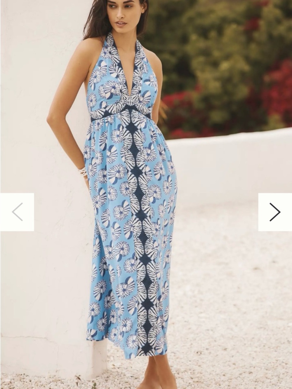 Anthropologie Wedgwood Navy and Light Blue Shell 🐚 Print Halter/Backless Dress